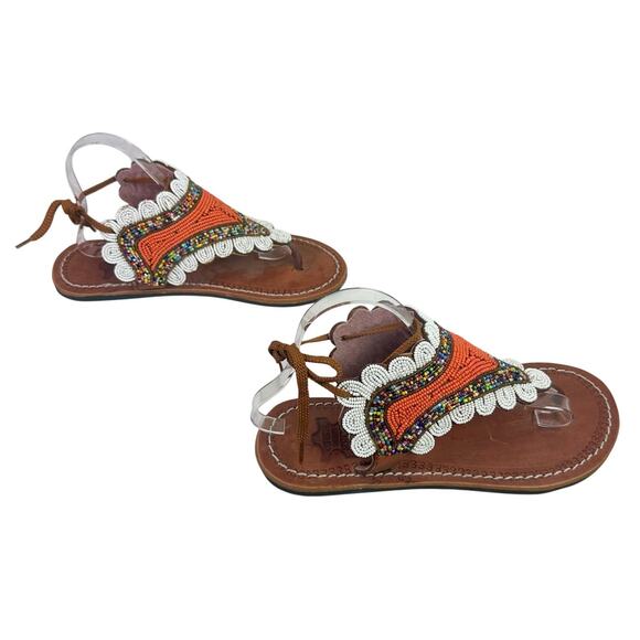 Rose Sandals Women's EU 42 US 11-11.5 Multicolored Beaded Thong Sandals - Picture 2 of 8